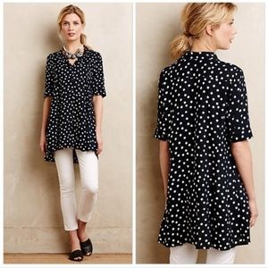 Anthropologie Black and White Polka Dot Button-Down Tunic